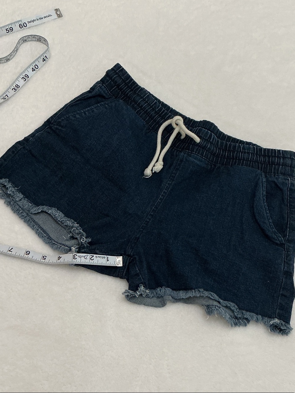 No Boundaries Dark Blue Denim Drawstring Frayed Hem Shorts
